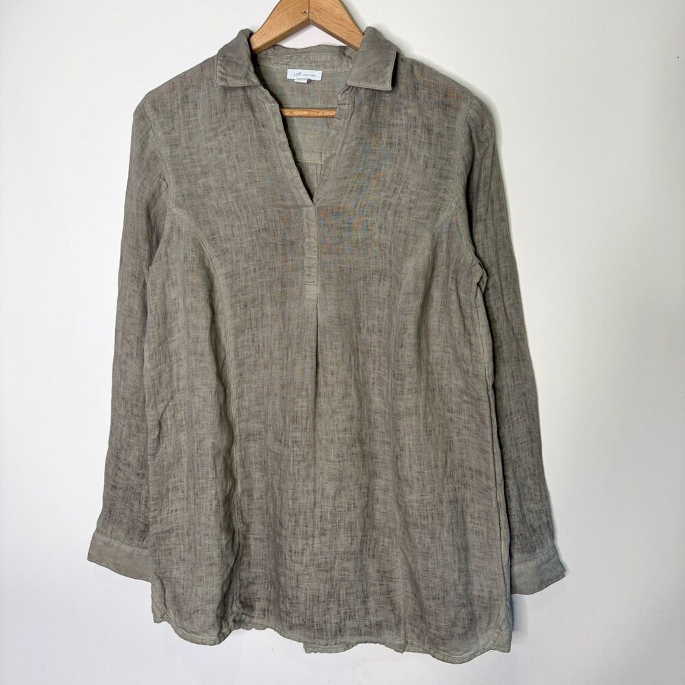 J Jill Love Linen Blouse Green Natural Lagenlook Longsleeve Oversized Women S